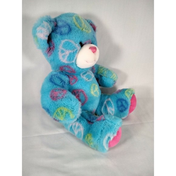 Other - Build-A-Bear Workshop Light Blue Peace Signs Bear Stuffed Plush‎ Toy 15" EUC